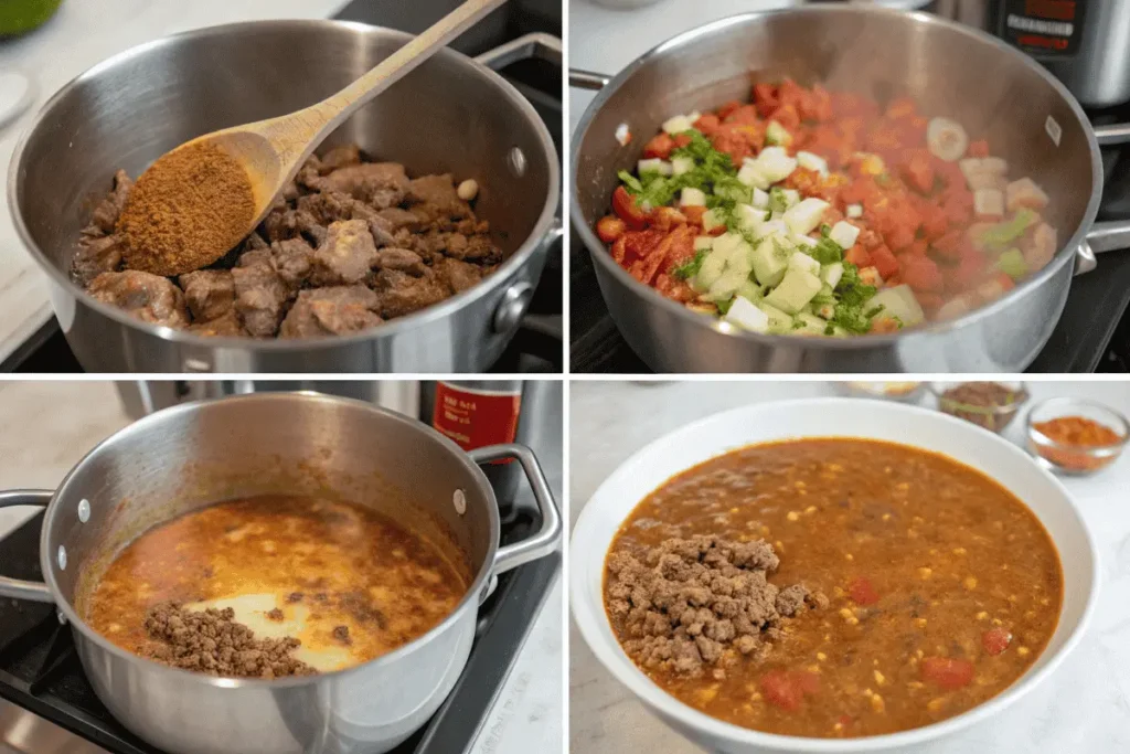 Step-by-step cooking process for Taco Soup Frios