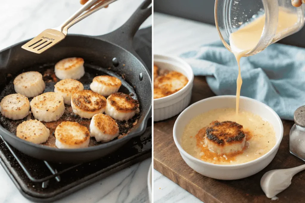 Step-by-step Crab Brulee recipe assembly