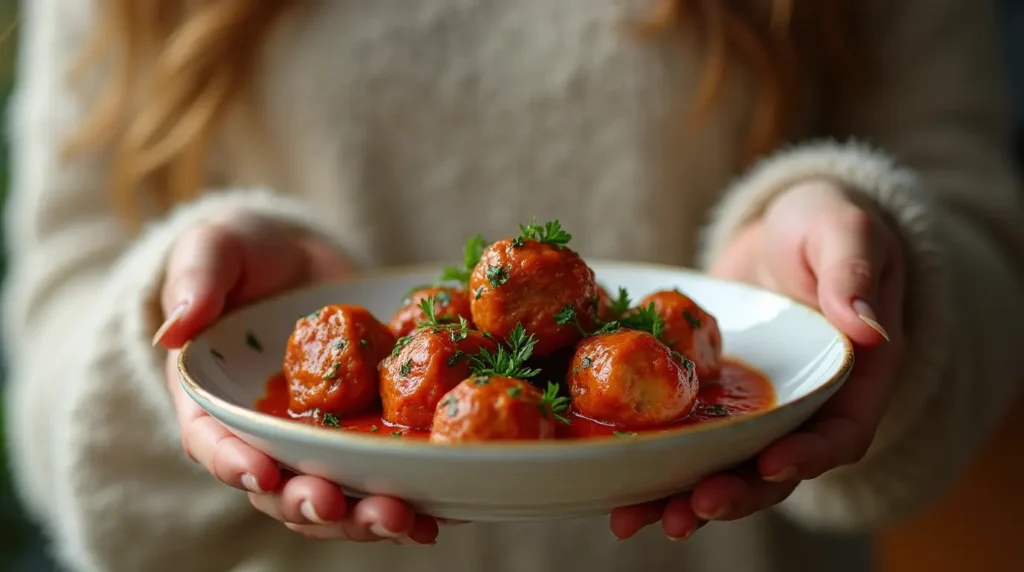 A step-by-step layout showing frozen meatballs being cooked in a skillet, oven, and slow cooker, with clear visuals of the process, ingredients, and cooking tools.