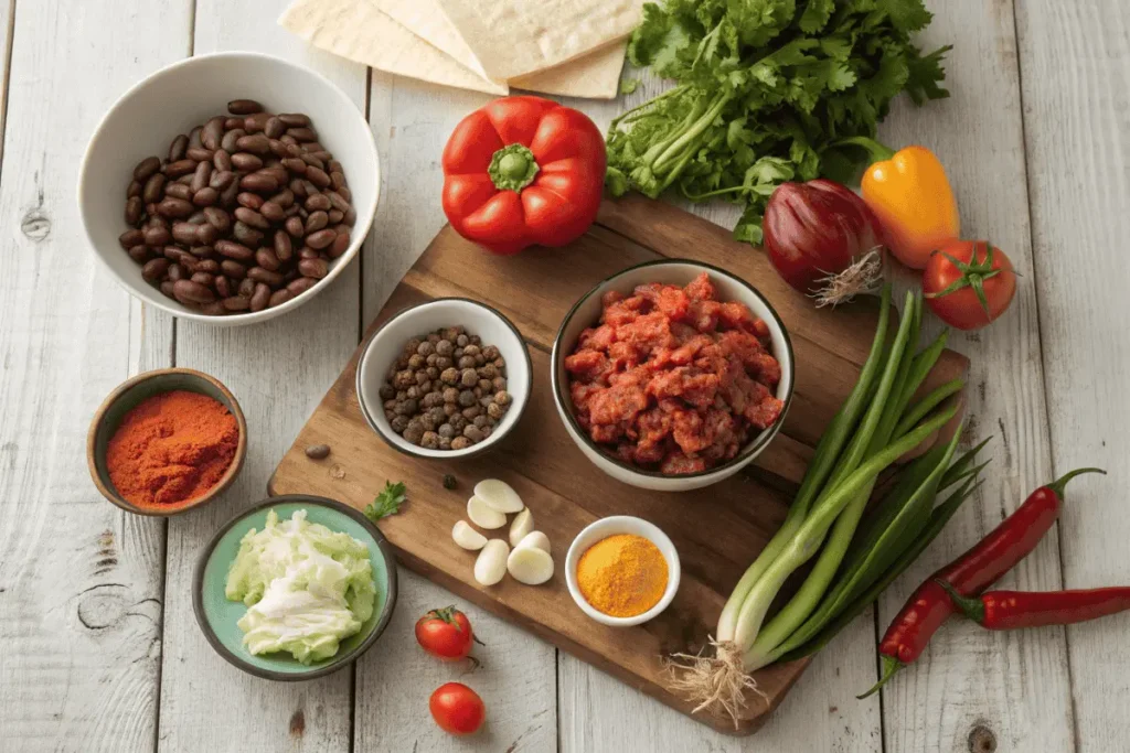 Organized ingredients for Taco Soup Frios recipe