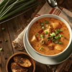 Bowl of delicious homemade cajun potato soup with toppings.