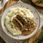 Close-up of creamy mashed potatoes, highlighting their smooth texture in easy meals with mashed potatoes.