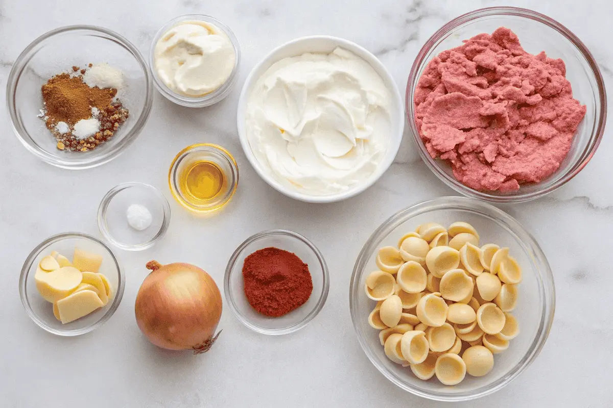 All the ingredients for a flavorful Turkish pasta dish.
