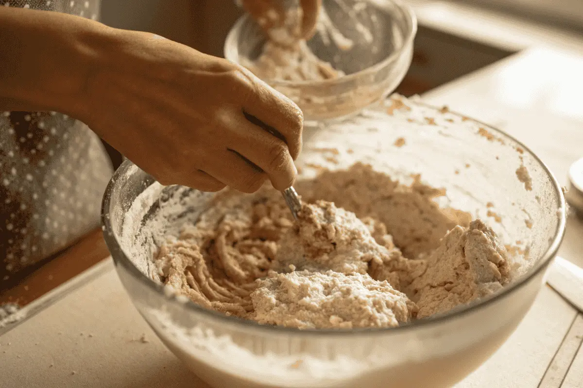 Gently mixing muffin batter