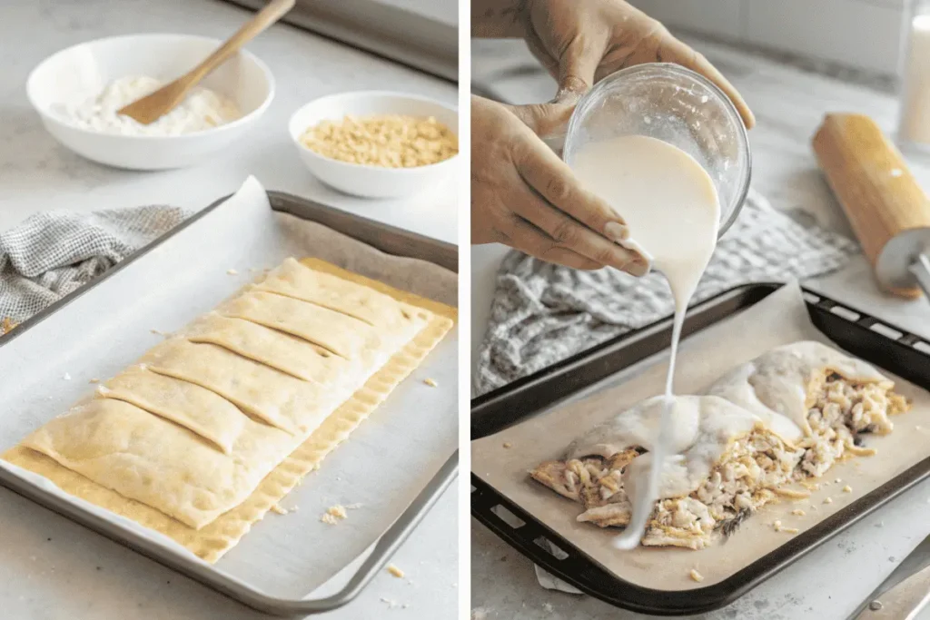 Step-by-step Chicken and Cheese Jalousie recipe assembly.