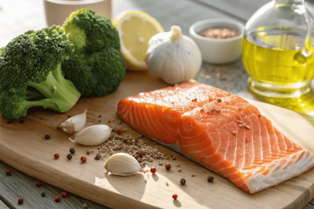  Ingredients for One Skillet Salmon Broccoli