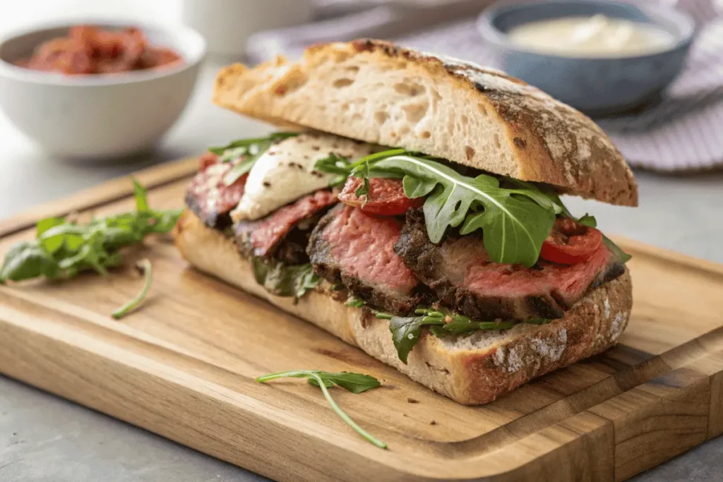 Assembling a homemade Ribeye Steak Sandwich step-by-step