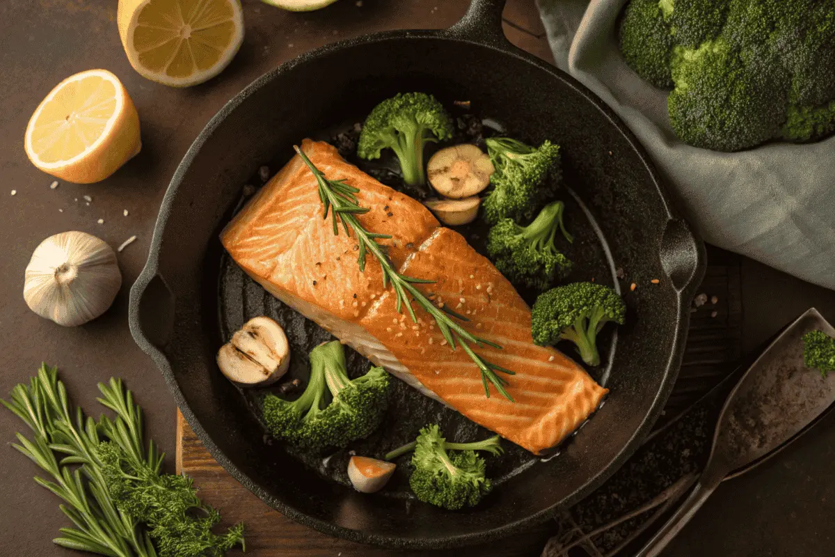 One Skillet Salmon Broccoli