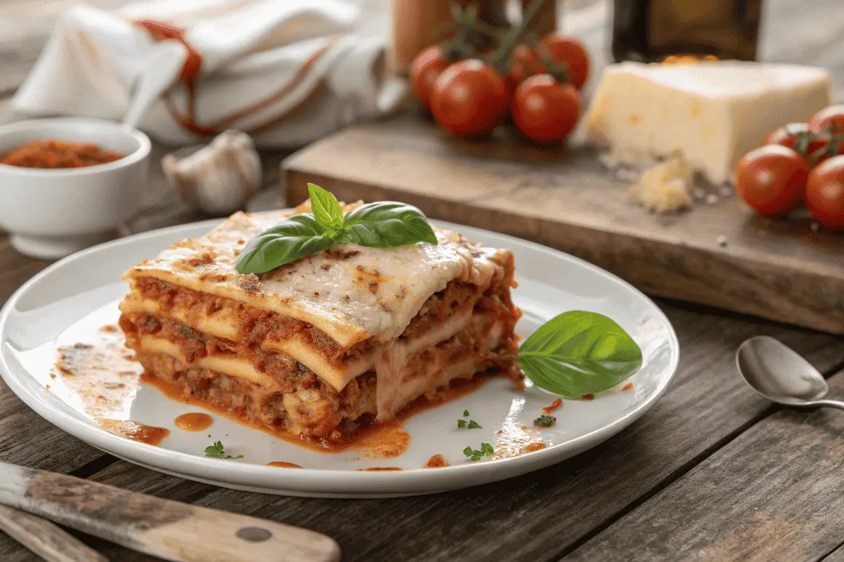 Golden-brown baked Ronzoni lasagna close-up