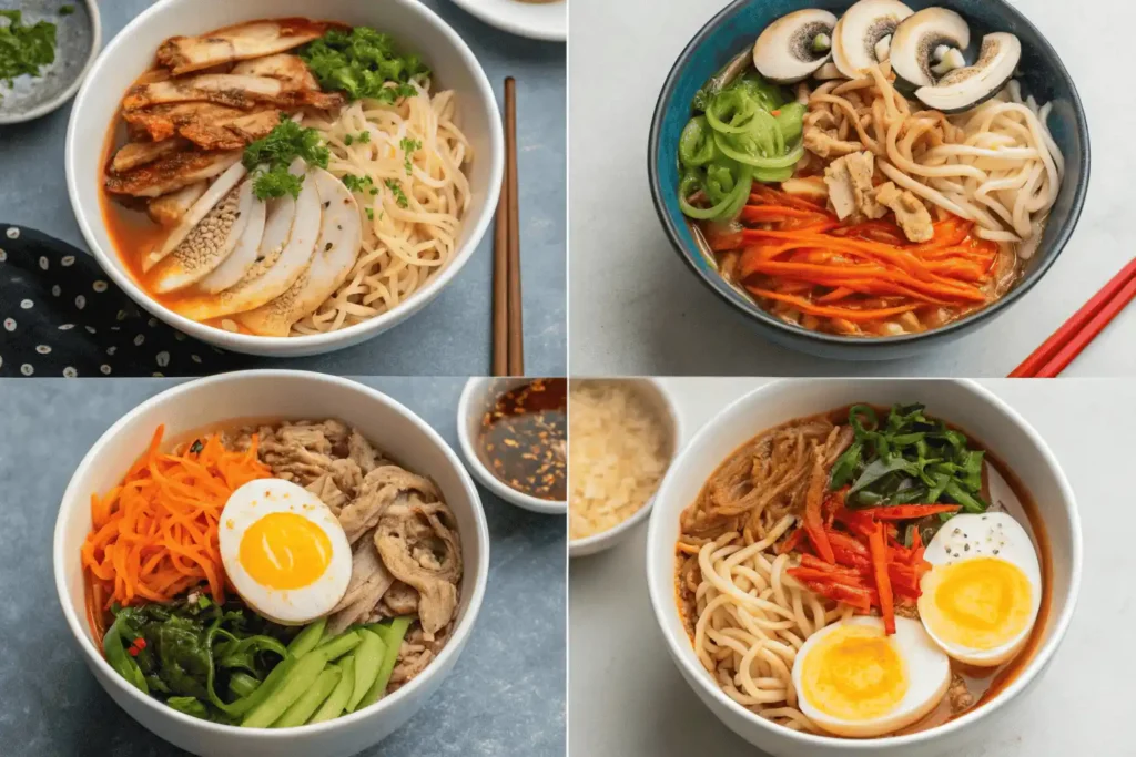 Different topping ideas for buldak ramen.