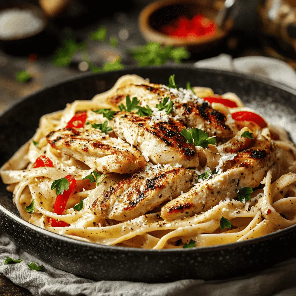 Homemade Cajun Chicken Pasta with creamy sauce and peppers