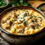 Creamy ditalini soup with Italian sausage and Parmesan.